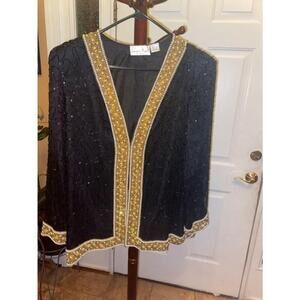 Women's Laurence Kazar Black and Gold Beaded Jacket Size L